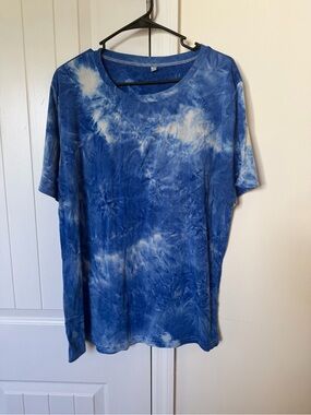 Blue Tie Dye T Shirt 2XL Stretch Short Sleeve Crew Neck Plus Size